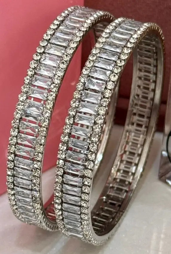 Moonlight Silver AD Polish Bangles set of 2 Nikhar Jewelry