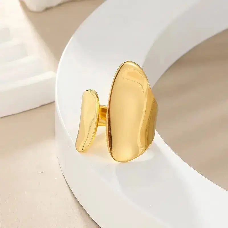 Non-Tarnish Ring Gold Statement featuring a minimalist geometric open design