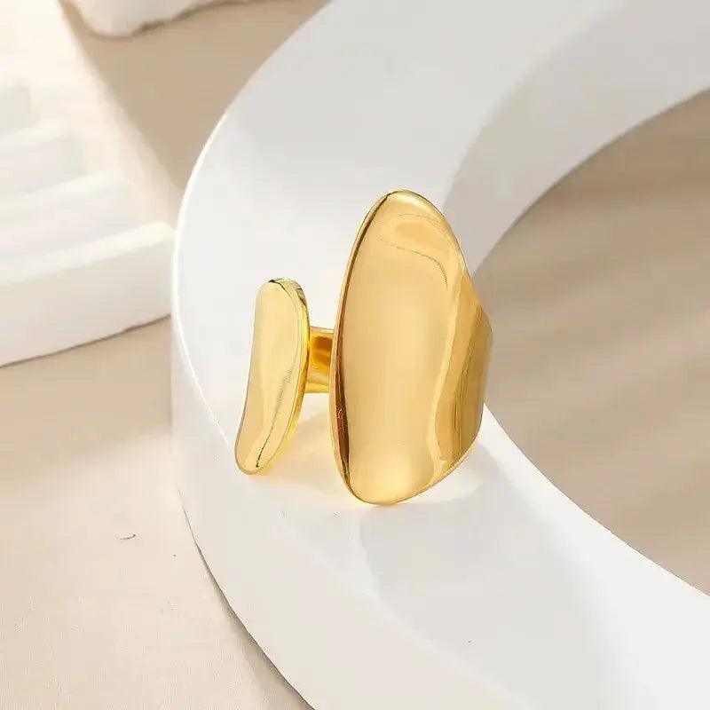 Non-Tarnish Ring Gold Statement featuring a minimalist geometric open design