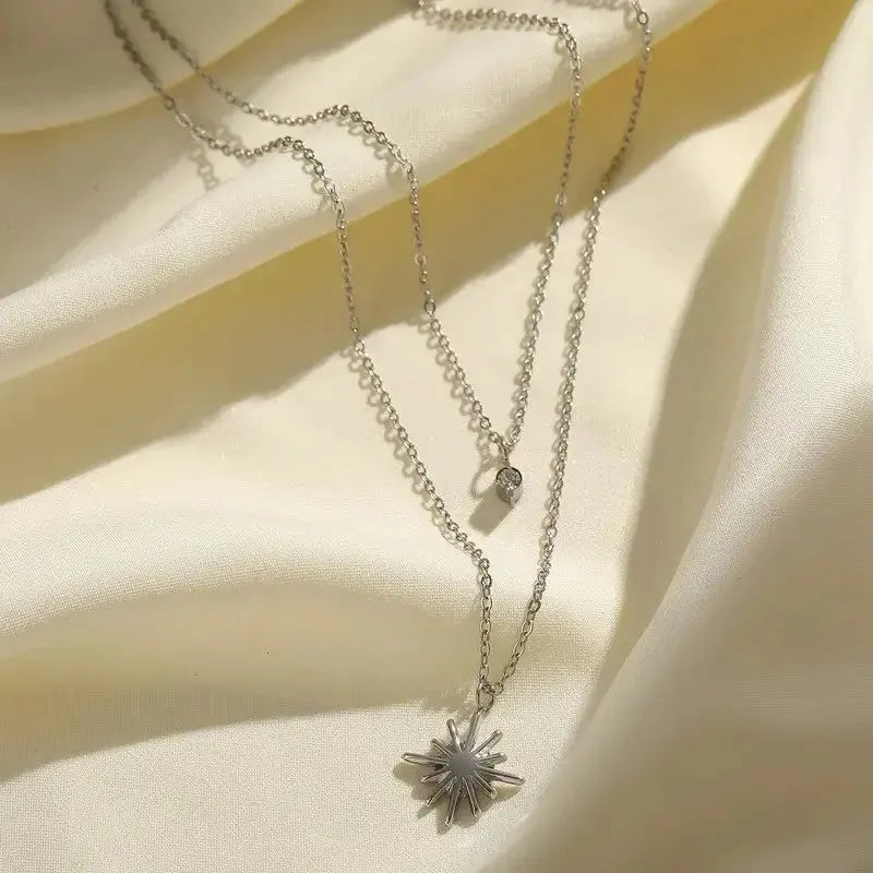Non-Tarnish Jewelry Layered Necklace in pendant is in star shape and other small one has zircon