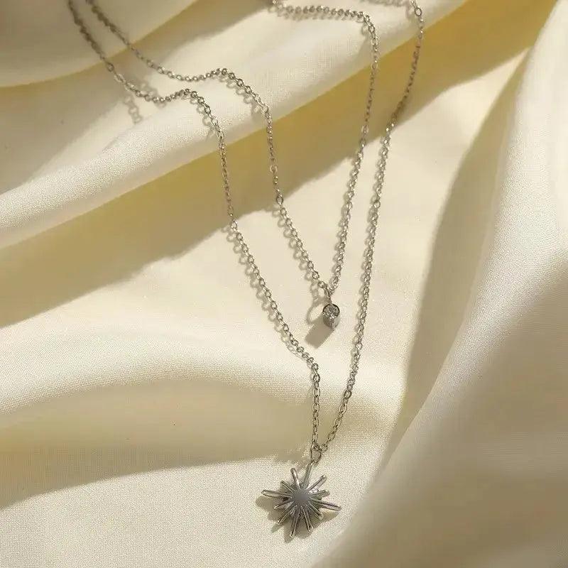 Non-Tarnish Jewelry Layered Necklace in pendant is in star shape and other small one has zircon