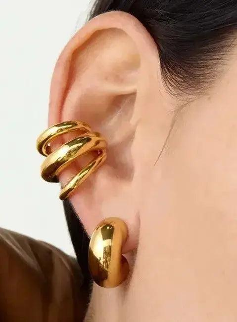 Non-Tarnish Jewelry Ear Cuff Gold featuring a modern C-shaped design. it fits well on ear