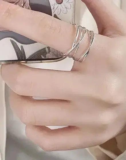 Sterling Silver Ring Layered featuring a modern geometric design perfect with any western or indian attire