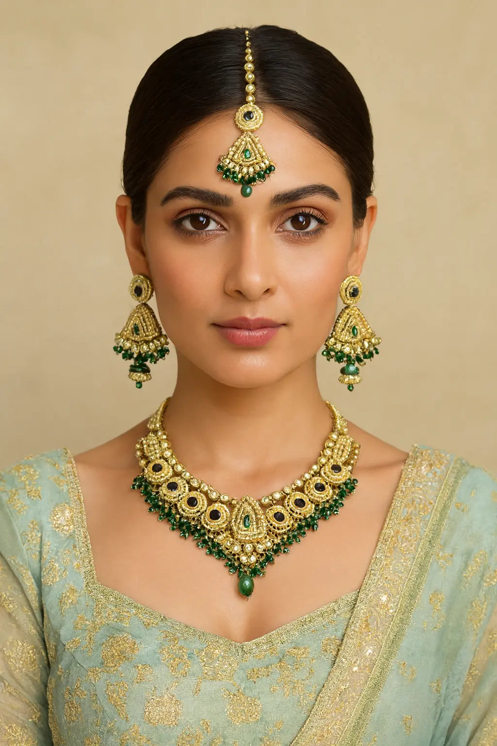 Heritage Collection-Regal Green & Gold Bridal Jewelry Set - Deepika's Adornments