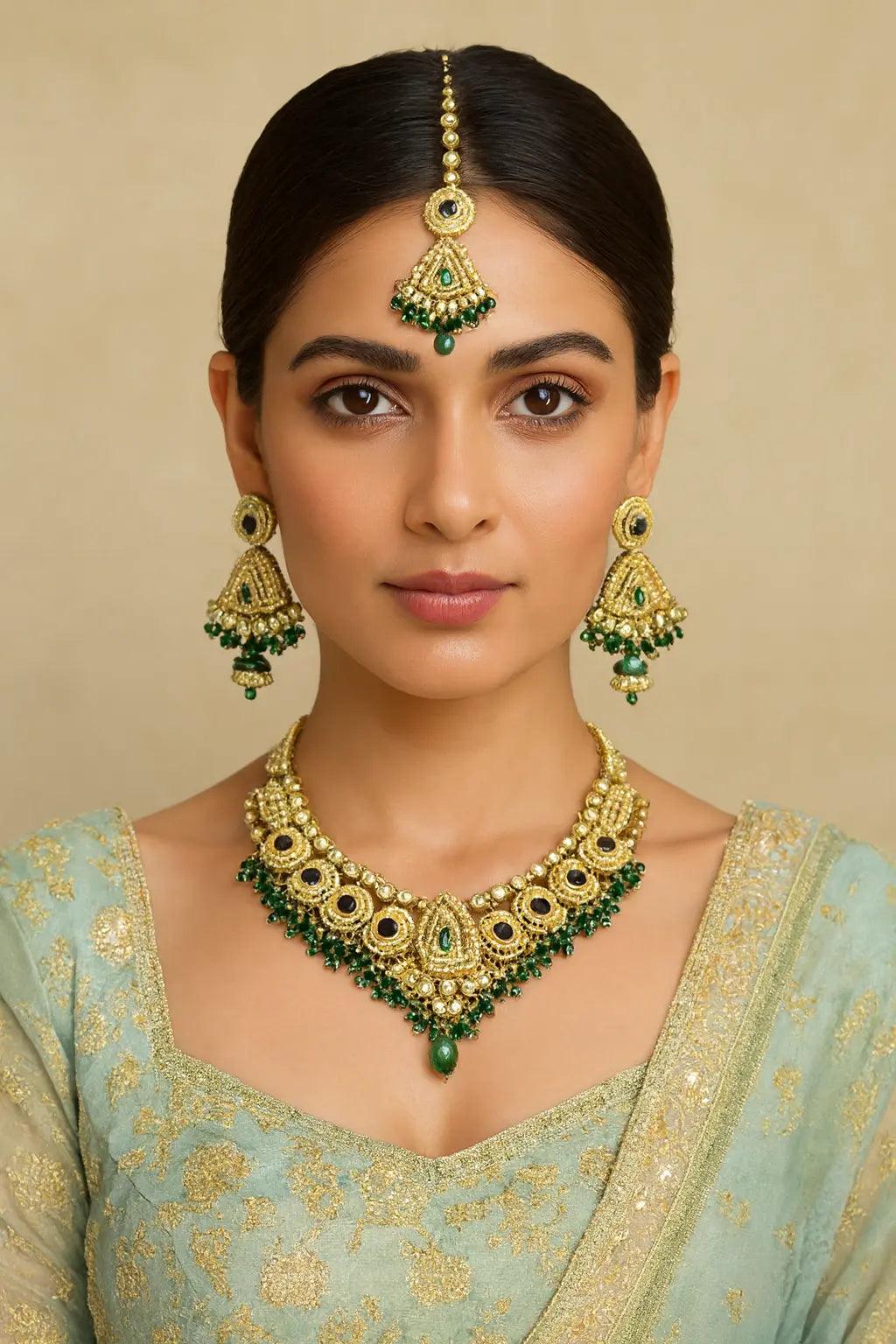 Heritage Collection-Regal Green & Gold Bridal Jewelry Set - Deepika's Adornments
