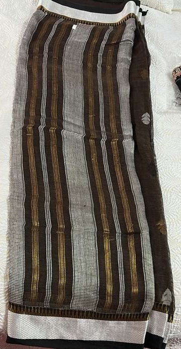 Linen Banarsi hand weave Brown