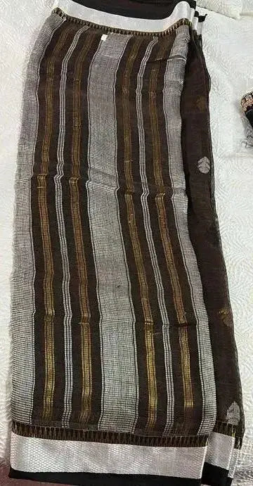 Linen Banarsi hand weave Brown - Deepika's Adornments