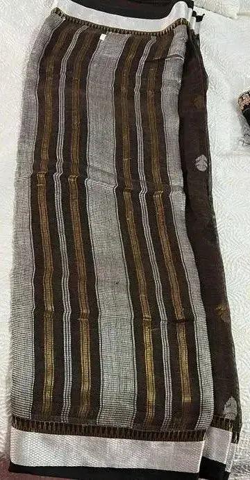 Linen Banarsi hand weave Brown - Deepika's Adornments