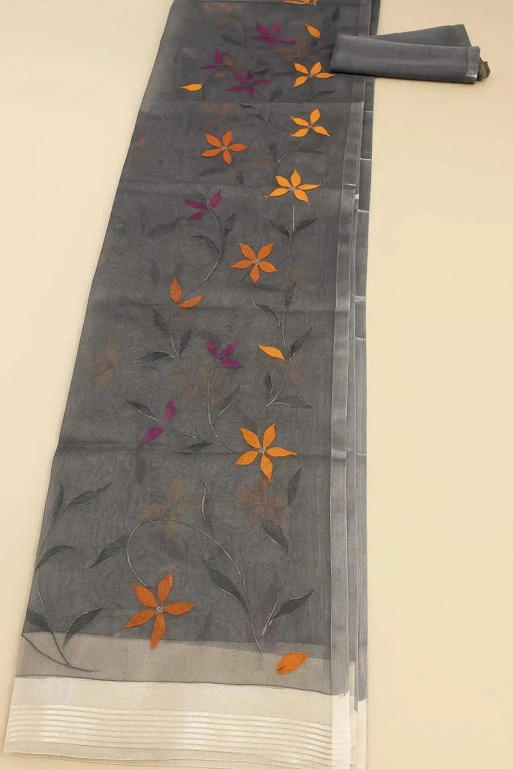Muslin Hand Painted Handloom Saree - Deepika's Adornments