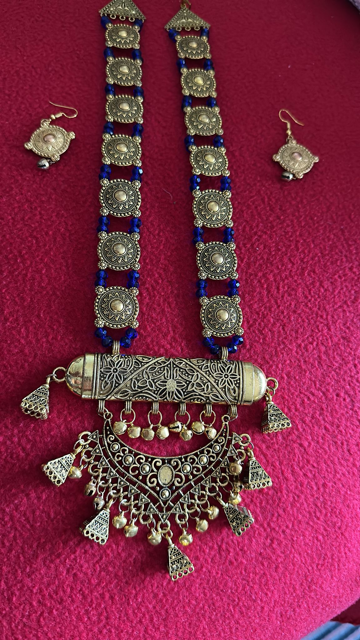 Long Mala set Blue and Gold Deepika's Adornments