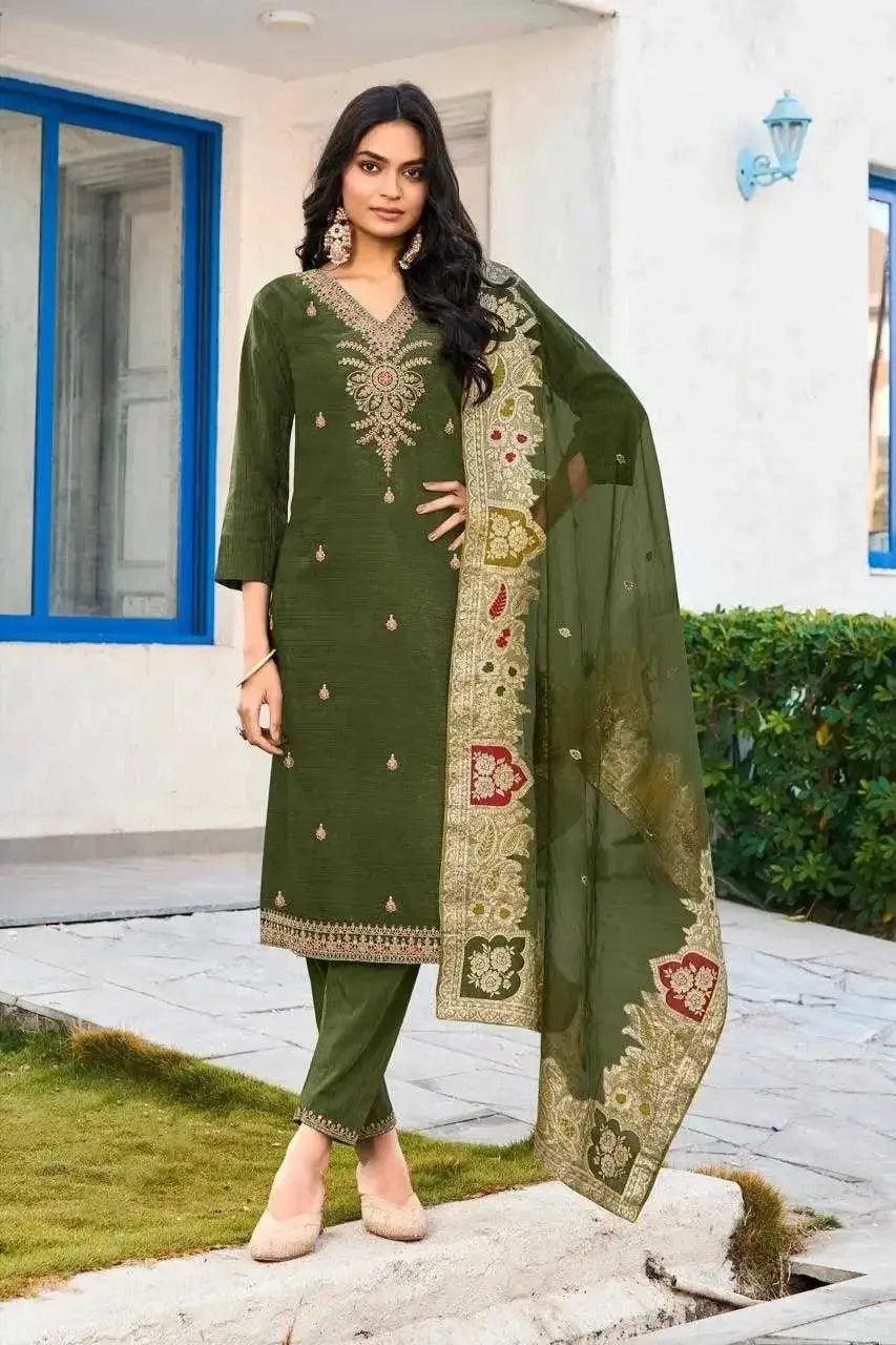Indian Straight Kurti with pants Fancy Simar Kurti-Green