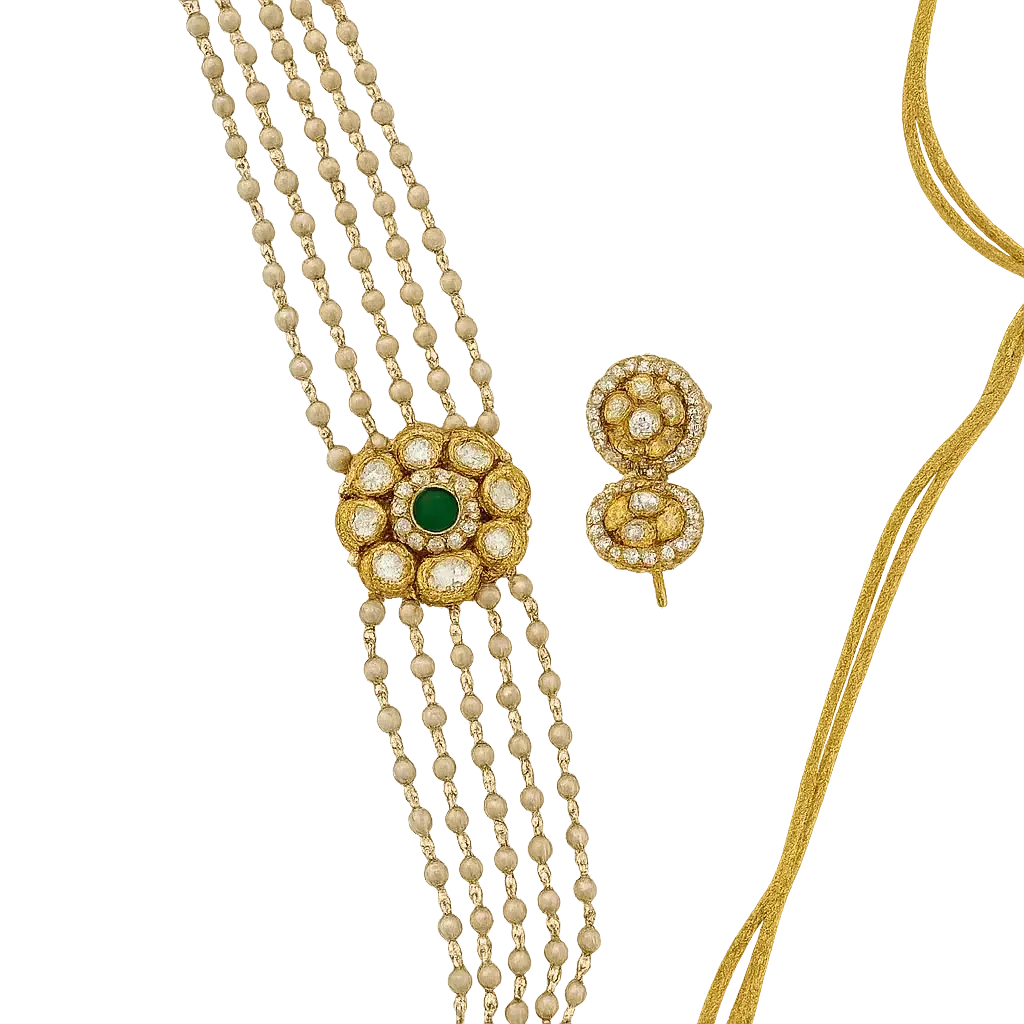 Jhansi Kundan Chokar Set-Green - Deepika's Adornments