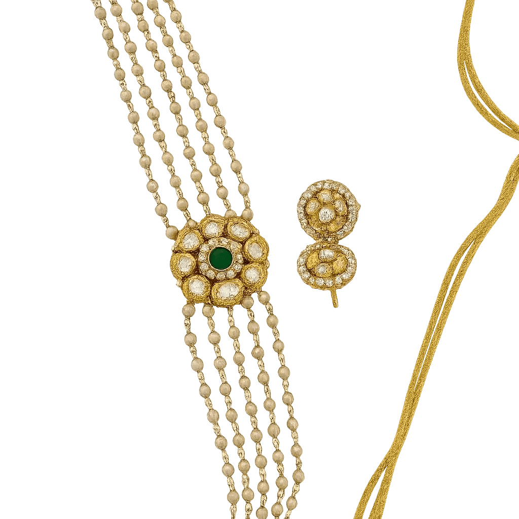 Jhansi Kundan Chokar Set-Green - Deepika's Adornments