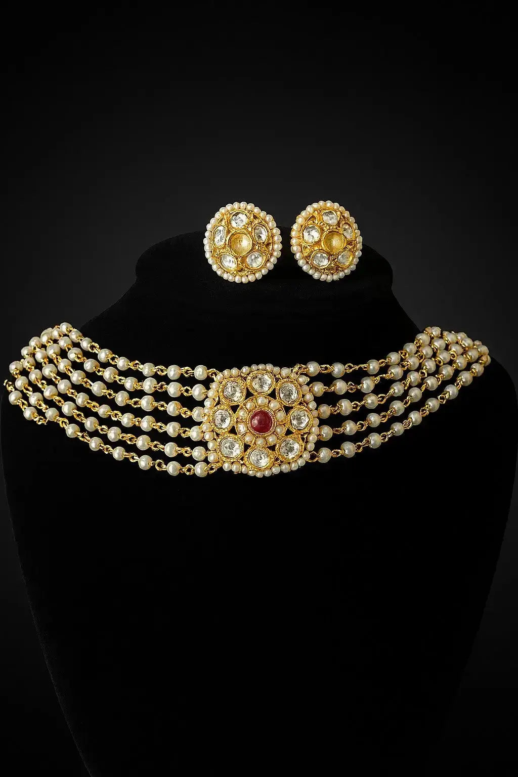 Jhansi Kundan Choker Set-Red - Deepika's Adornments
