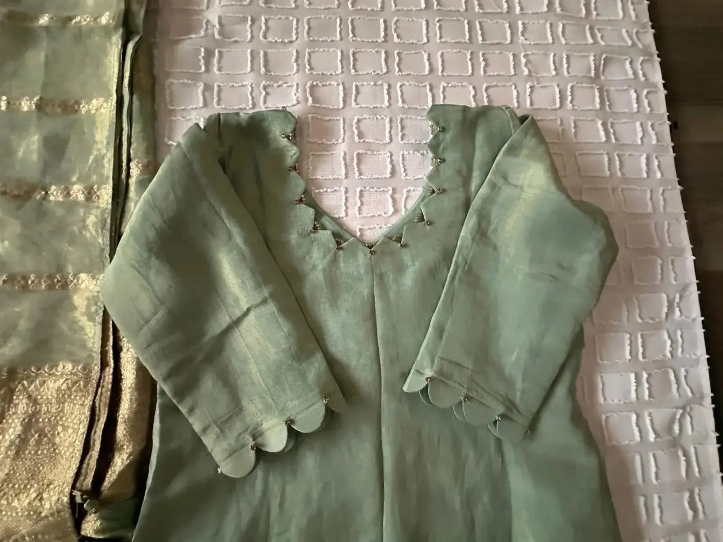 Indian Tulip Pant Kameez Suit-Sage Green - Deepika's Adornments