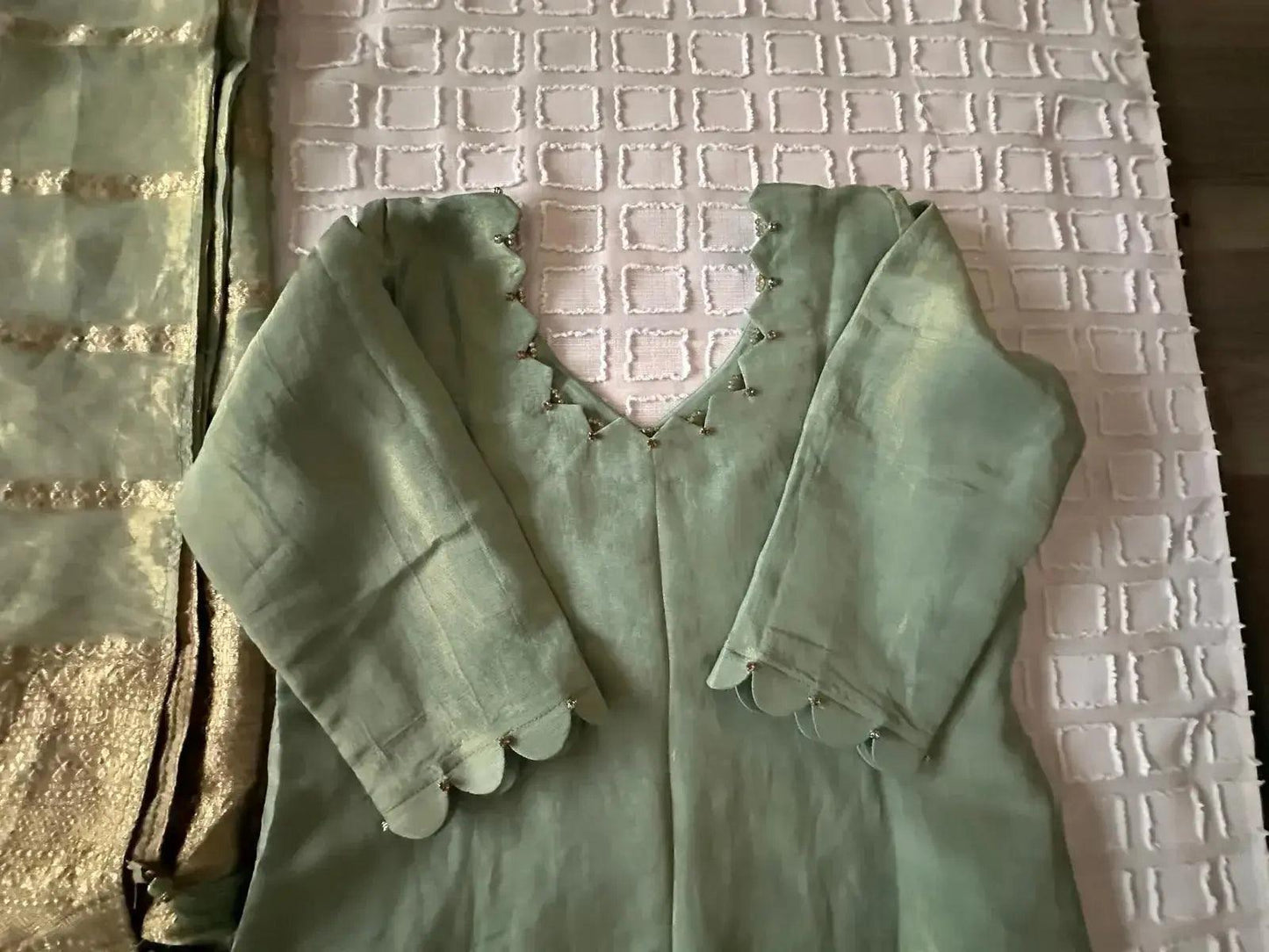 Indian Tulip Pant Kameez Suit-Sage Green - Deepika's Adornments