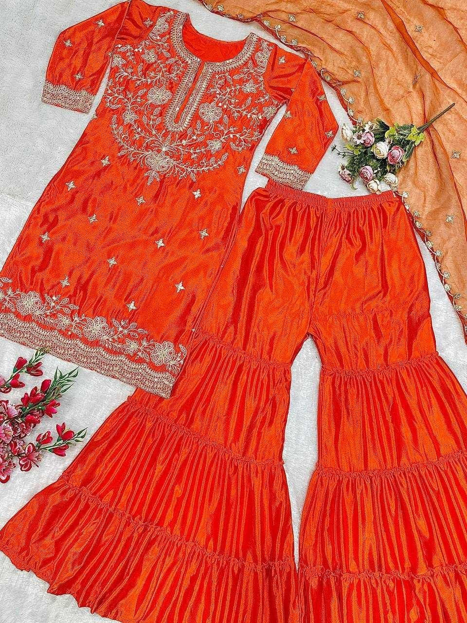 Chinon Silk Suit Orange