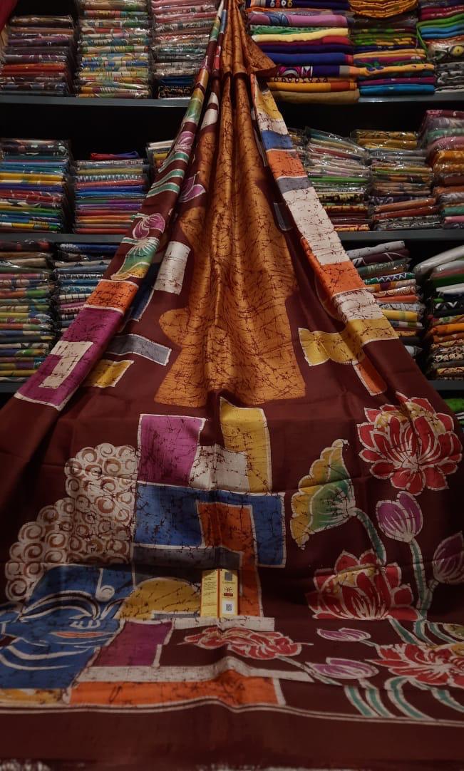 Pure Bishnupuri Silk Hand WaxBatik Sarees-Rust Maroon