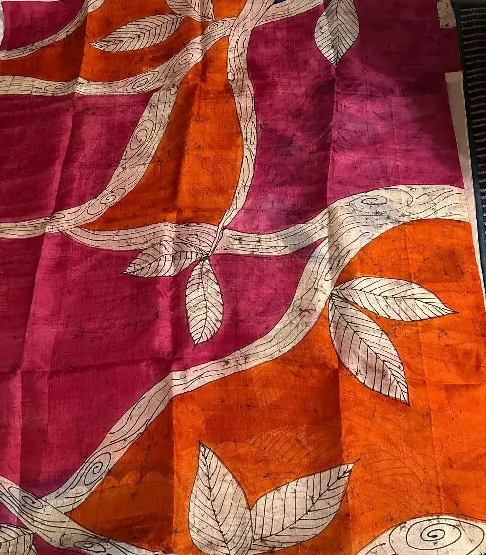 Pure Bishnupuri Silk Hand WaxBatik Sarees - Rust - Deepika's Adornments