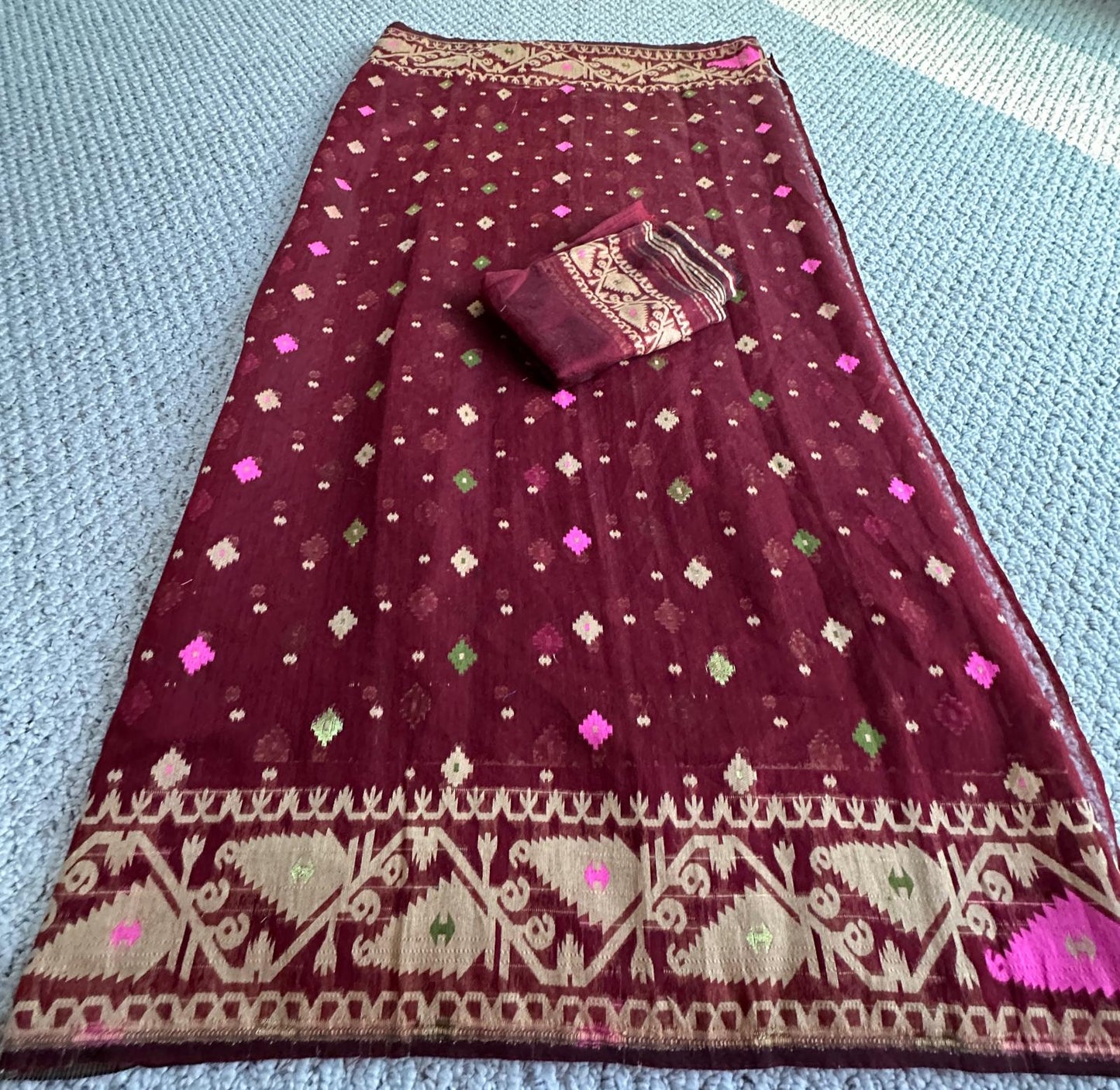 Bengal Handloom Jamdani Mehroon Multi