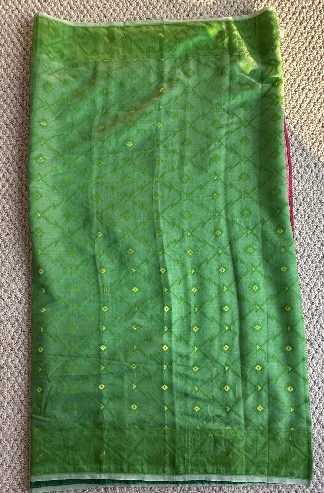 Bengal Handloom Jamdani Neon Green and Red