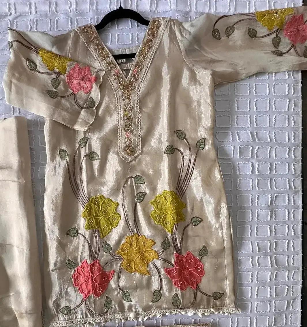 Indian Farshi Salwar Kameez- Ivory multi - Deepika's Adornments