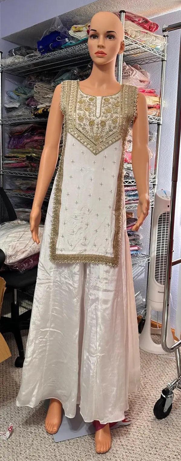 Indo-Western Lehenga Set - White & Gold Zari Work Maha Collection