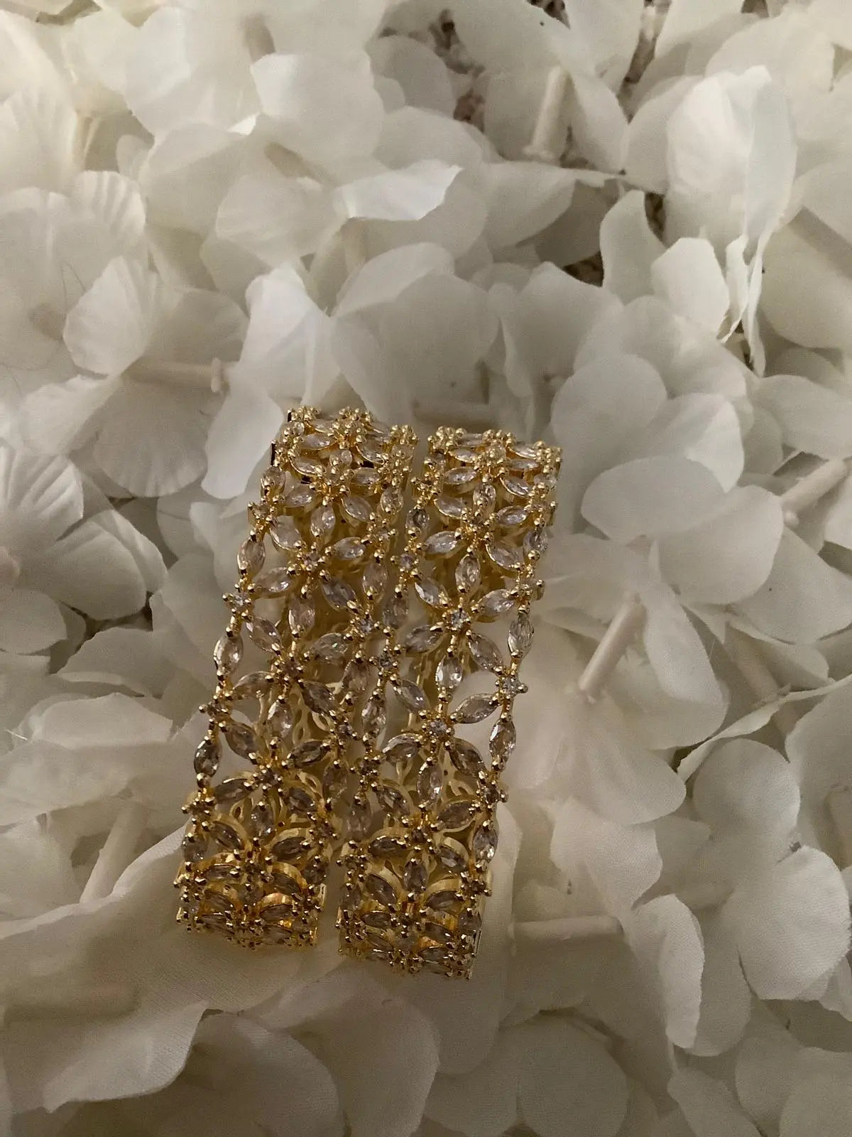 Flower Luxuria AD Rose Gold Bangles β Set of 2 Nikhar Jewelry