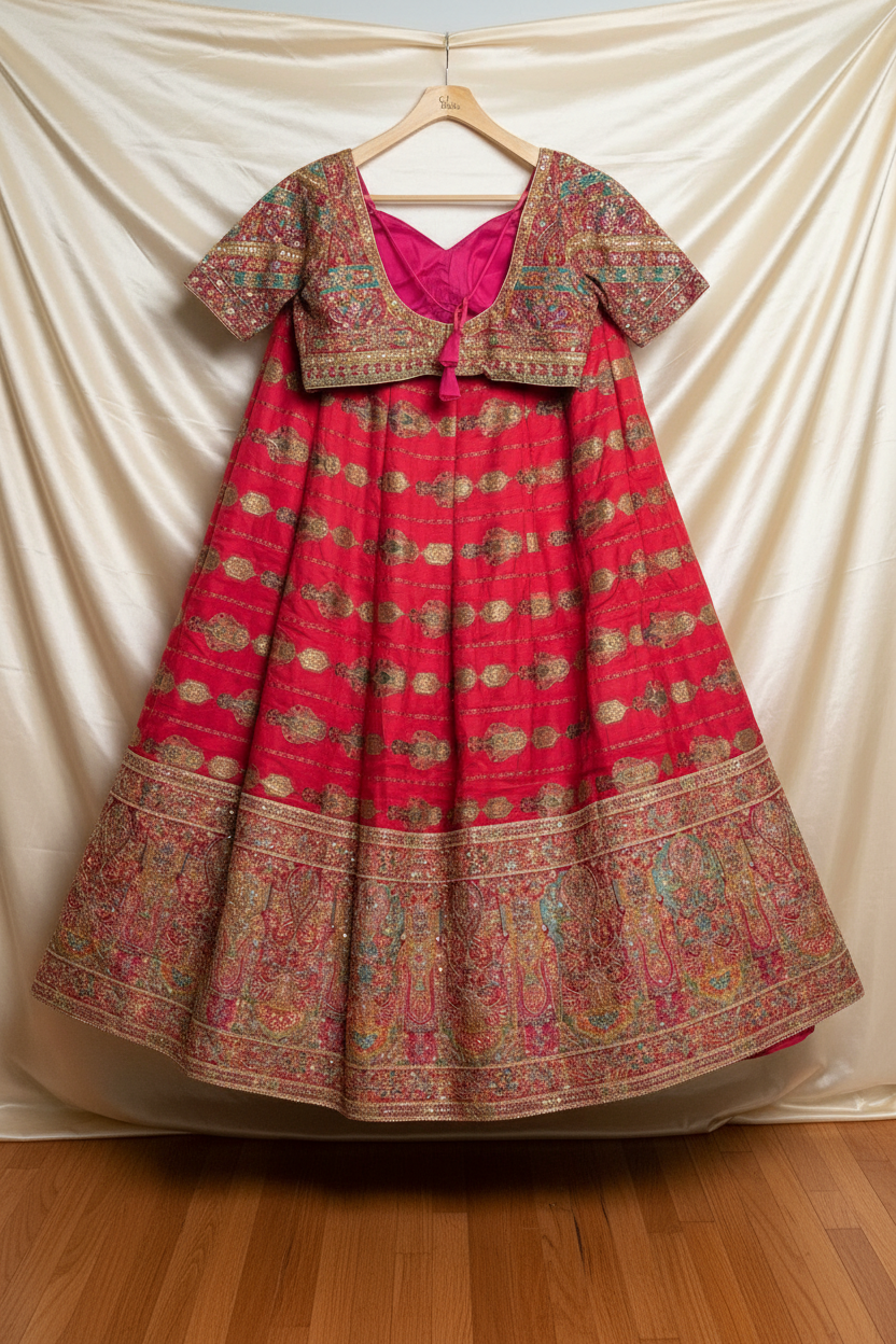 Rani Chinon Silk Saree with Fully Stitched Heavy Embroidered Blouse Ajmera