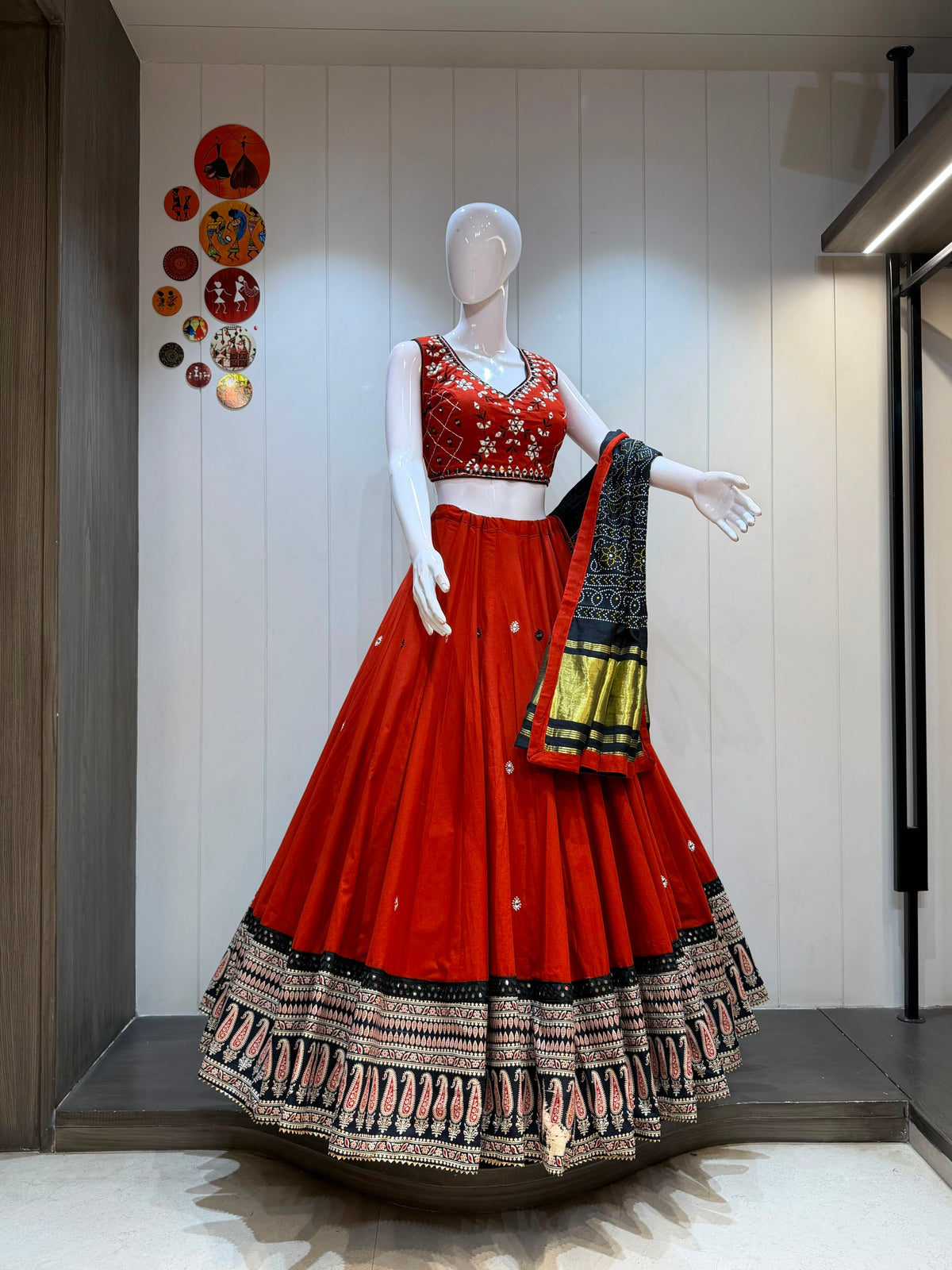 Pure cotton chaniya choli with heavy ajrakh border skirt Deepika's Adornments
