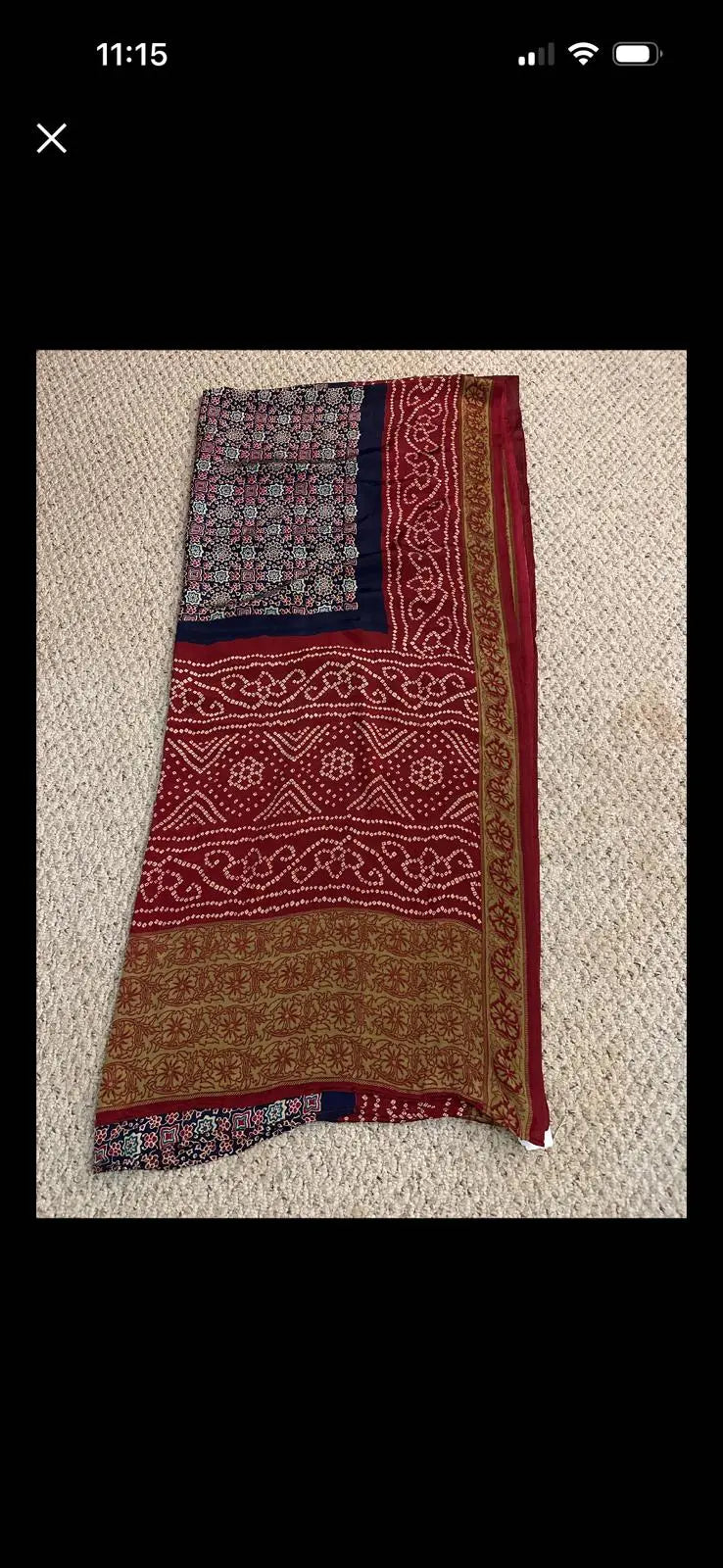 Modal Silk Ajrakh Bandhej Saree - Red and Blue Dipannita Handloom