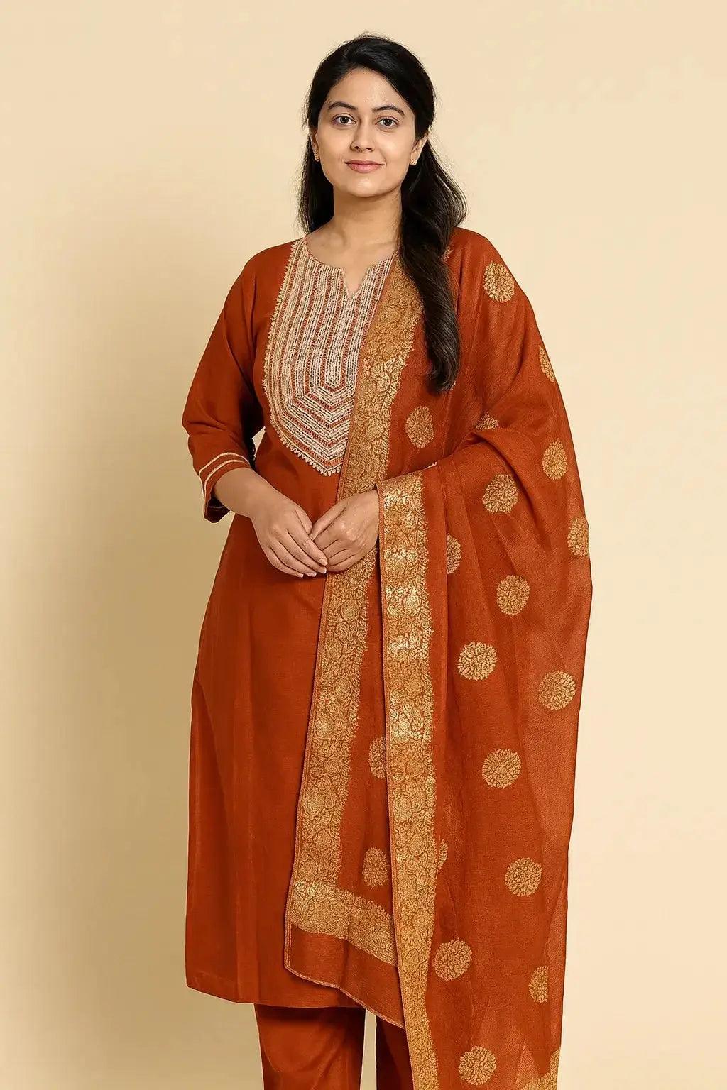 Indian Kurti Pant Set - Viscose Chanderi