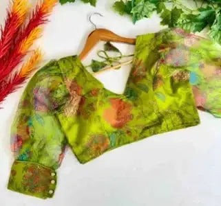 Organza Printed Blouse YNF900102 Green - Deepika's Adornments