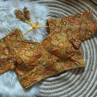 Party Wear Blouse Designer Mustard - Deepika's Adornments