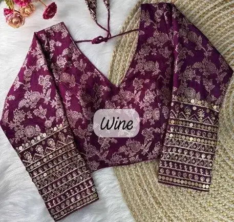 Party Wear Fashion Silk Blouse -Wine YNF90018CGRN - Deepika's Adornments