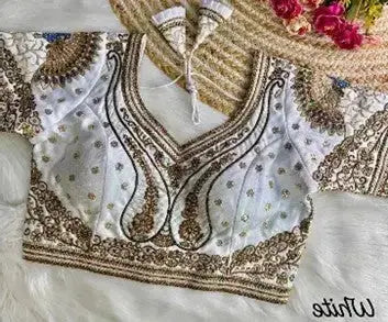 Designer Party Wear Fashion Blouse White YNF90014GRN - Deepika's Adornments