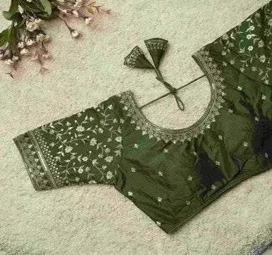 Party Wear Silk Blouse -YNF90030ALGAEGRN - Deepika's Adornments