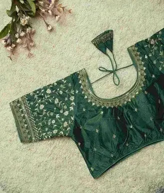 Party Wear Silk Blouse -Algae Green YNF90031DRKGRN - Deepika's Adornments