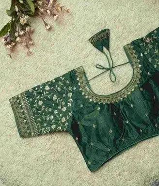 Party Wear Silk Blouse -Algae Green YNF90031DRKGRN - Deepika's Adornments
