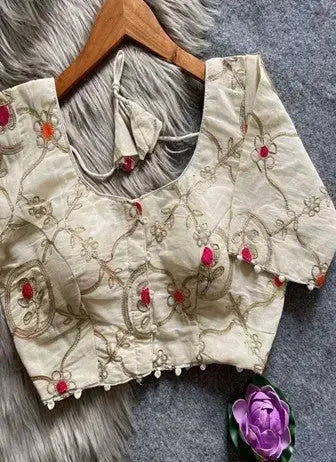 Party Wear Blouse -White YNF90032WHTPNK - Deepika's Adornments