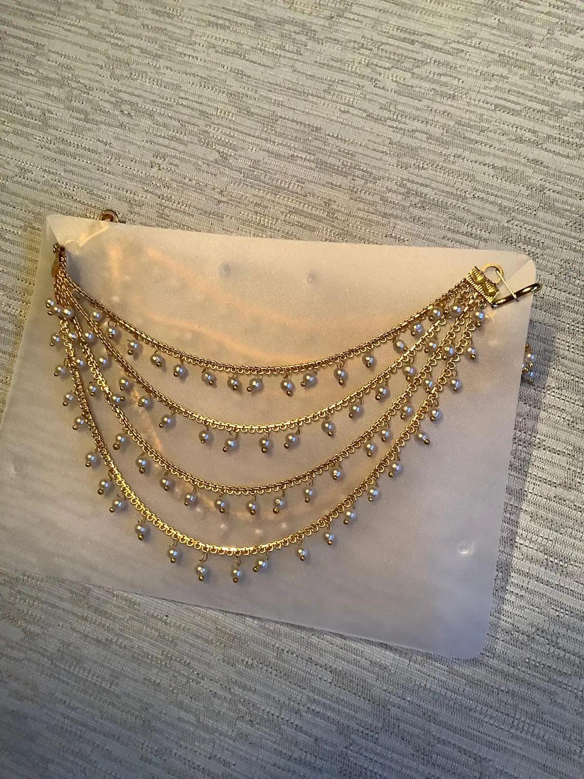4-Layer Gold Crystal Pearl Drop Shahara - Bridal Hair Chain Accessory for Earrings Nikhar Jewelry