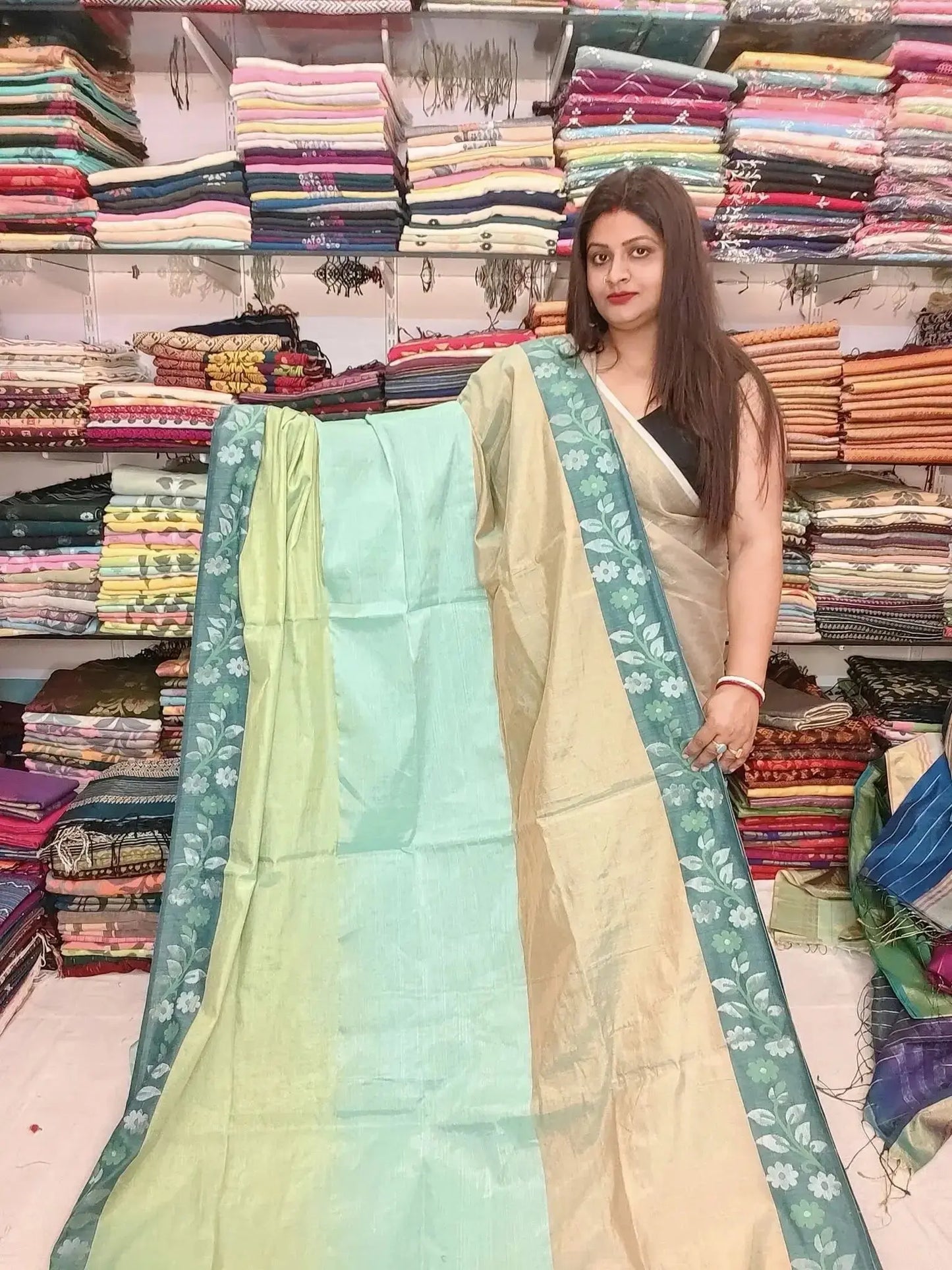 Tissue Banarsi shade of Green - Deepika's Adornments