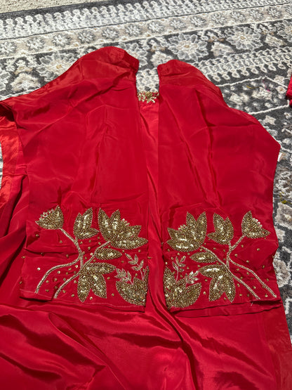 Red Farshi Salwar Suit – Premium Crepe with Hand Embroidery & Golden Dupatta Maha Collection