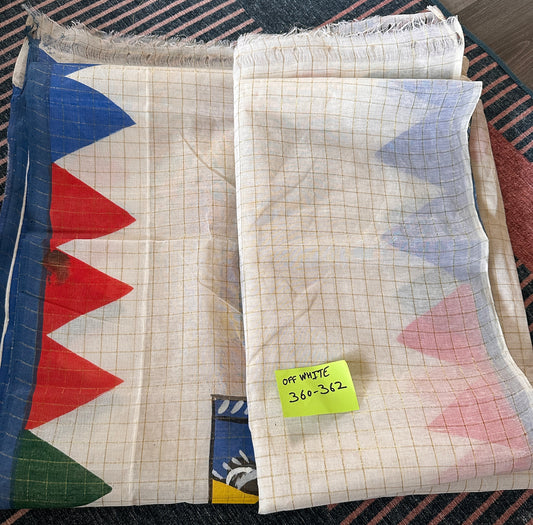 Bengali Pure Dhonekhali Tant Hand Print offwhite Saree
