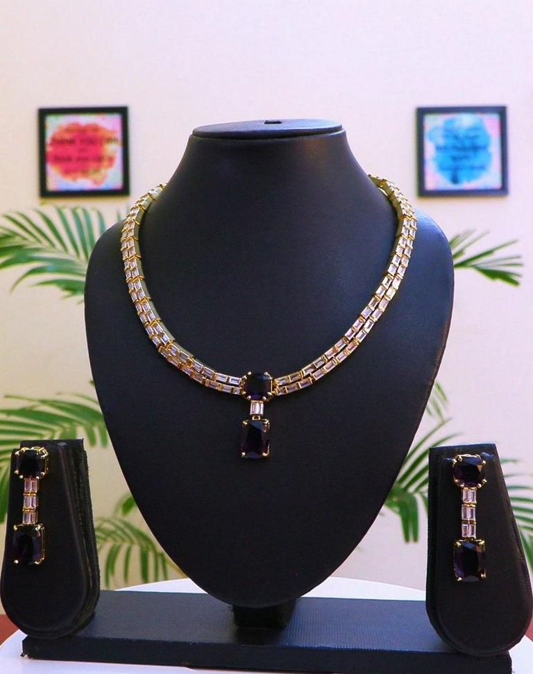 Handcrafted Masterpiece | Cz Set double layer-glamourous Purple