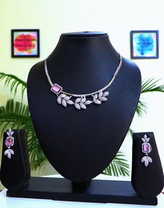 Ideal Necklace Set for Wedding Jewelry Occasions soft pink in silver premium cz's