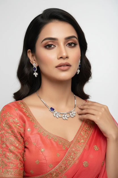 Ideal Necklace Set for Wedding Jewelry Occasions premium CZ in sephaire doublet - Deepika's Adornments