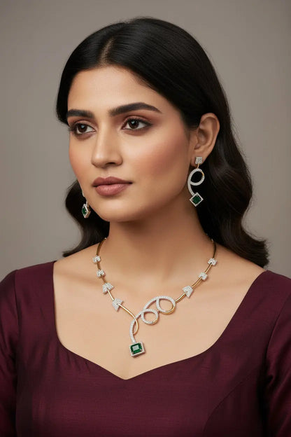 Exclusive CZ in Gold with Emerald Green Stone-International Quality - Deepika's Adornments