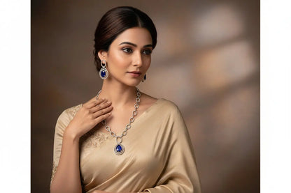 Bold Attitude | Necklace Set sephaire with silver - Deepika's Adornments
