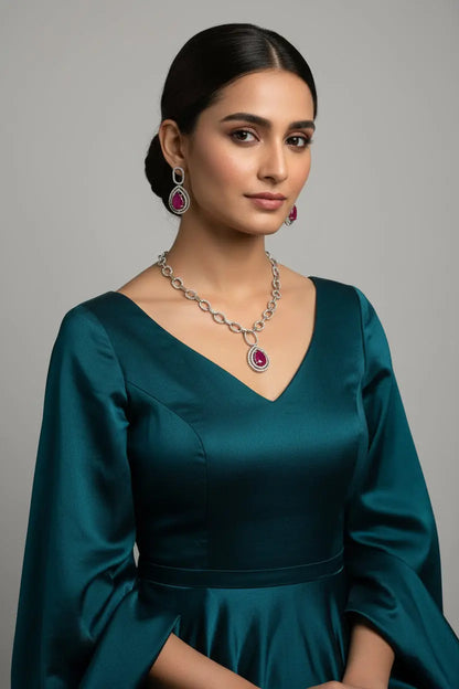 Bold Attitude | Necklace Set Red with silver - Deepika's Adornments
